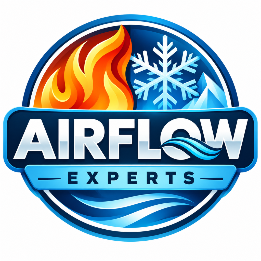 Fictional Irvine Airflow Experts HVAC logo with heating and cooling symbols