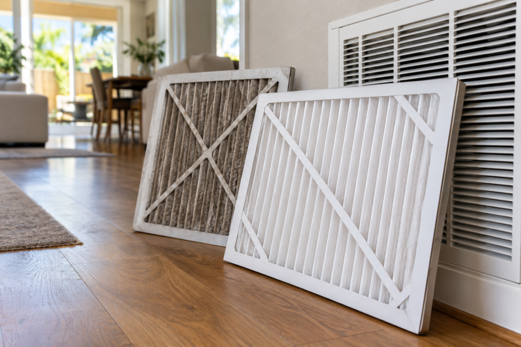 Clean and dusty residential HVAC filters