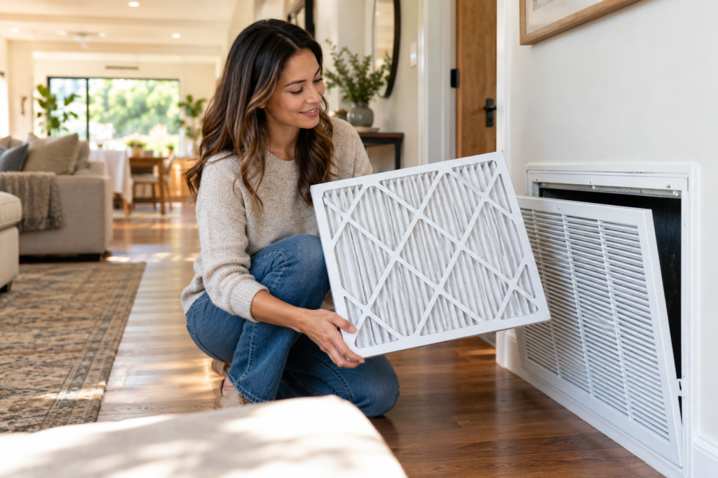 Homeowner with clean residential HVAC filter